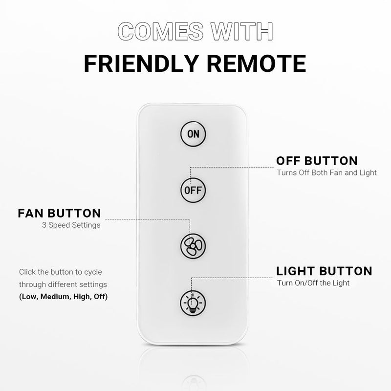 Quiet Socket Fan with Light Ceiling 3 Speed LED Light Remote CF-SFL4